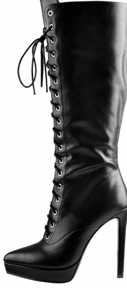 Black Matte Leather Platform Lace-Up High Heel Boots